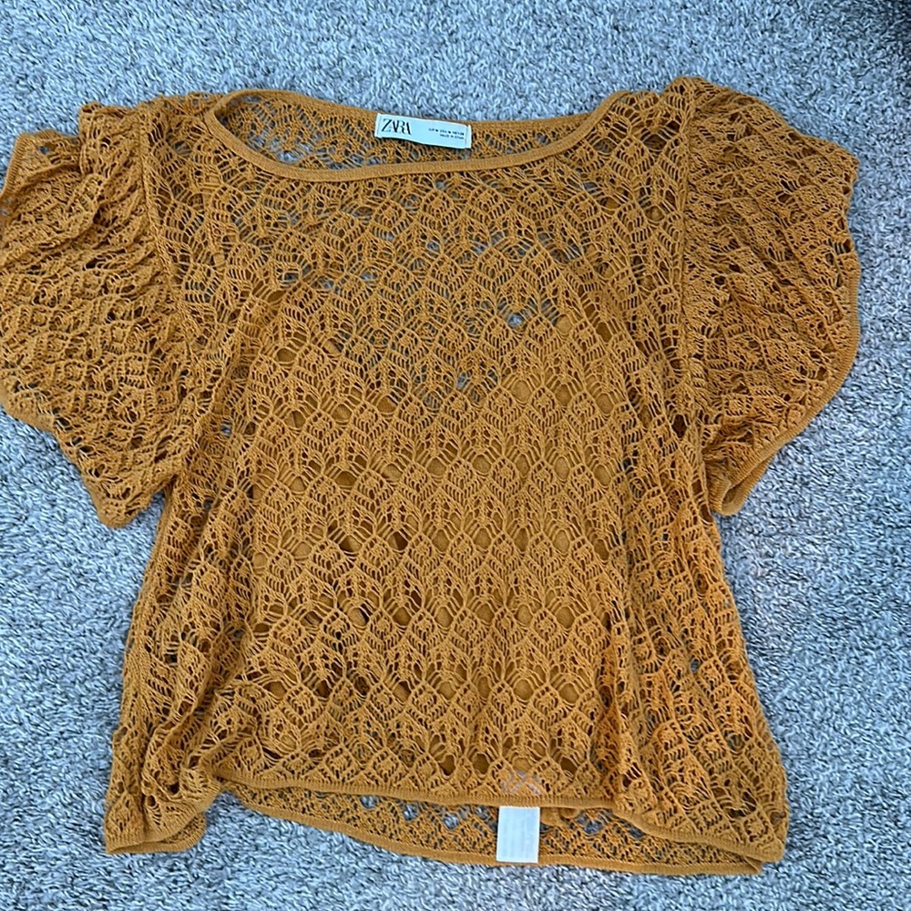 Zara medium yellow net blouse with attached cami
